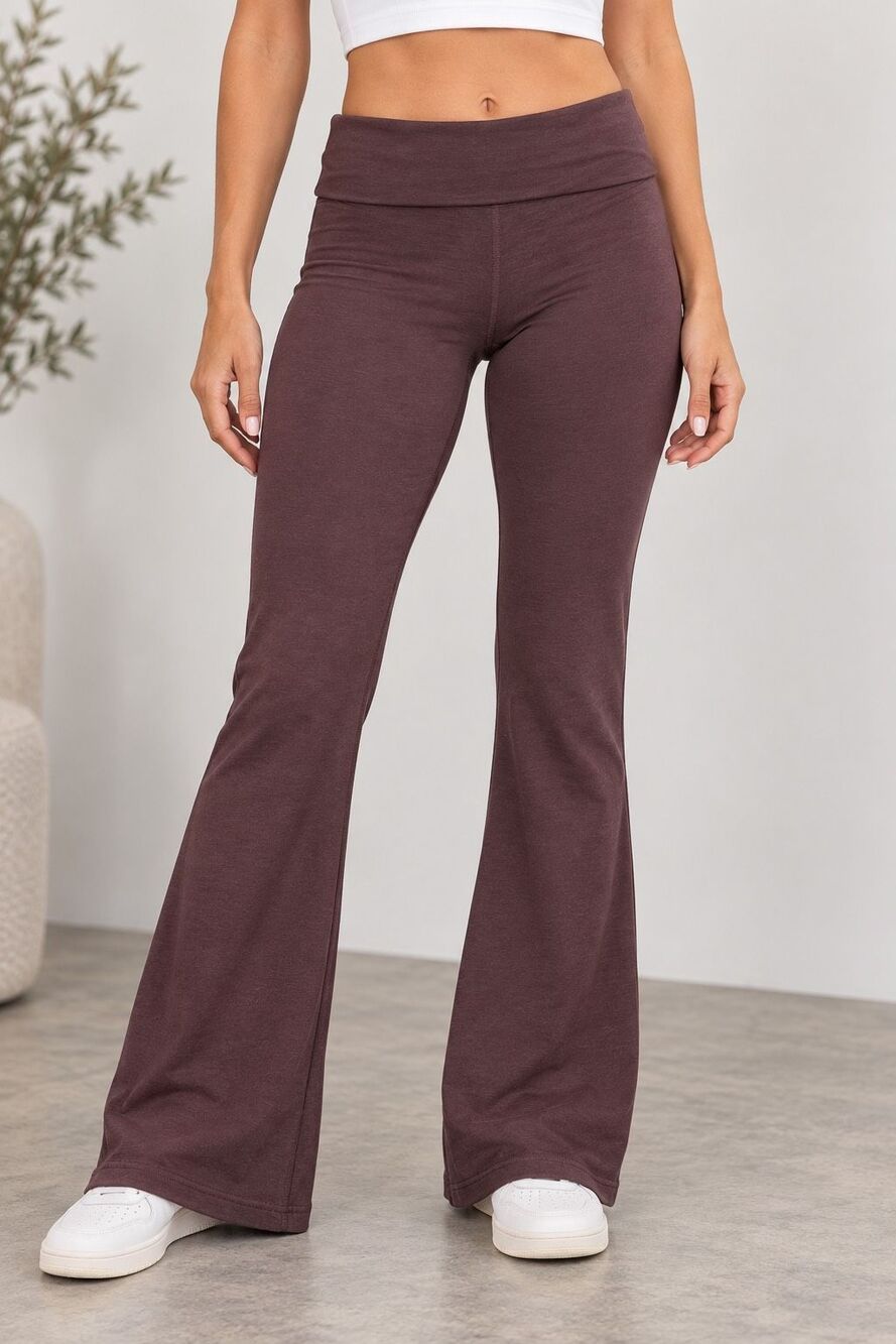 Fabletics Foldover Waist Flare Yoga Pants Womens Large Short Plum Purple Stretch